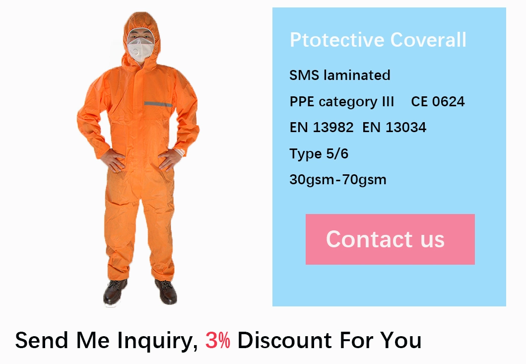 SMS 45GSM Anti Static L to 3XL Full Body Waterproof PPE Kits Disposable Hooded Overall