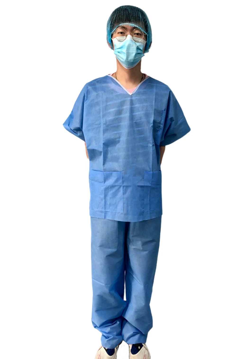 Waterproof Disposable Non Woven Nursing Short Sleeves Uniforms Easy-Breath SMS Suit Twosie