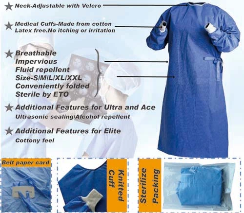 Disposable Ultrasonic Bounding SMS/SMMS/Spunlace Doctor Gown