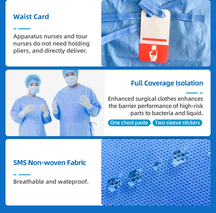 Discounted Price Blue Sterile Non-Woven Reinforced Disposable Surgical Gown