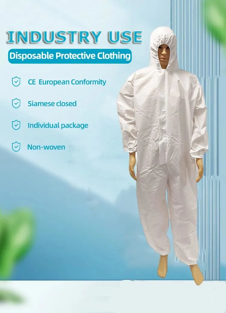 50GSM/60GSM SMS Fabric Disposable Coverall Overall Protective Clothing CE Type 5/6 Safety Suit