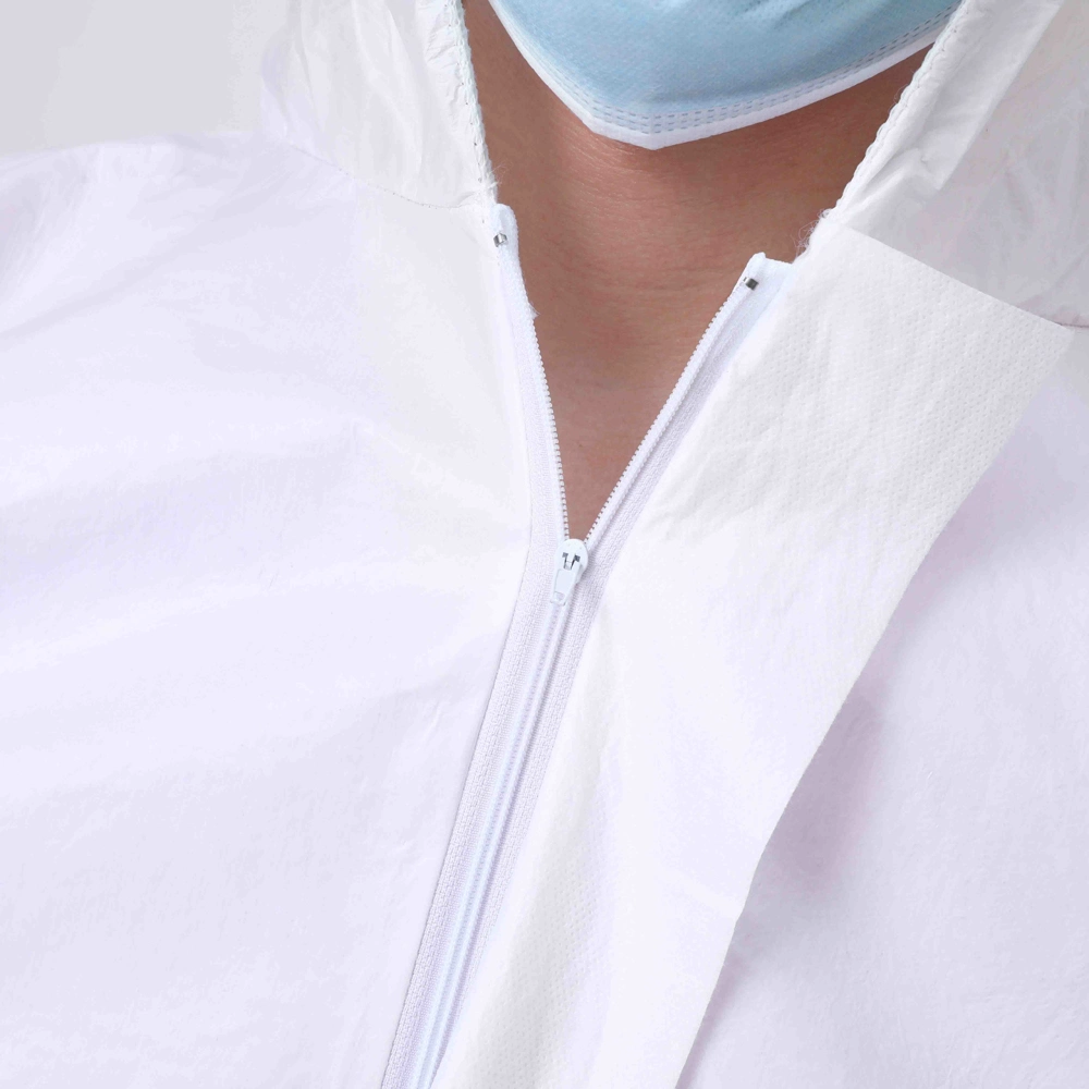 White 55GSM Disposable Waterproof Microporous Anti Static Isolation Hooded Industrial Safety Protective Clothing Non Woven Coverall Suit