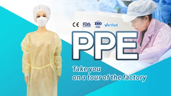 Robe non tissée SMS Vêtements de protection médicale Robes jetables résistantes aux fluides chirurgicaux renforcés